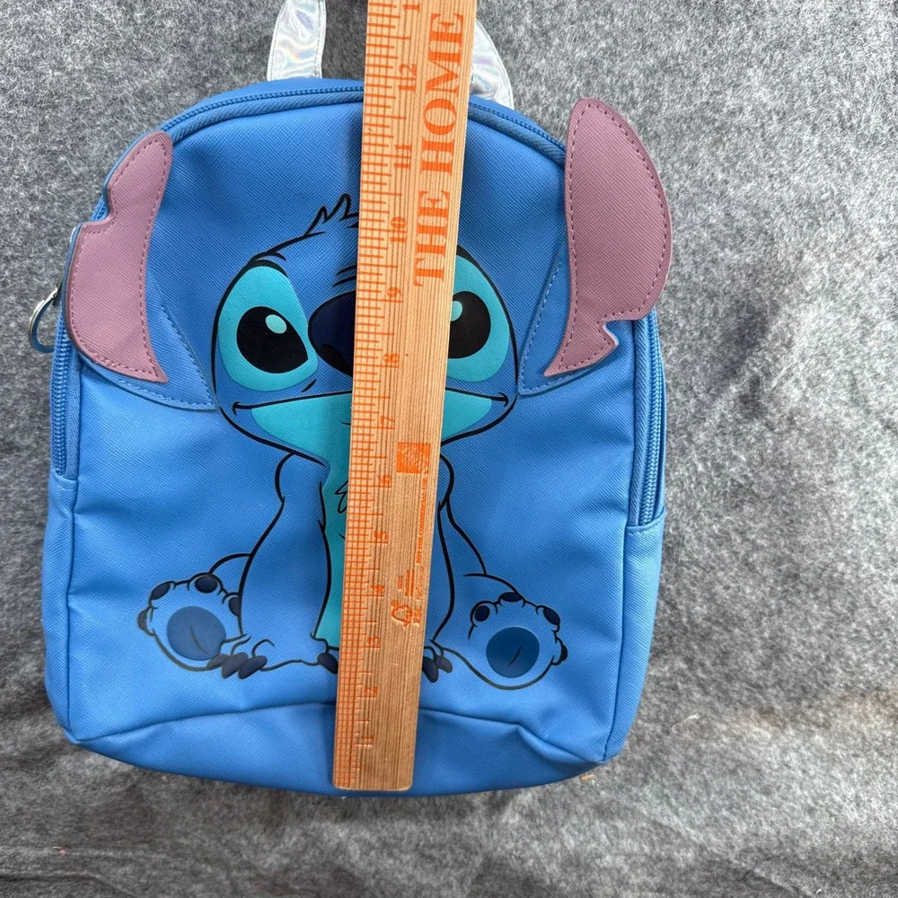 Disney Stitch Mini Backpack Kids Blue Holographic Straps 3D Ears 10in Purple Sil